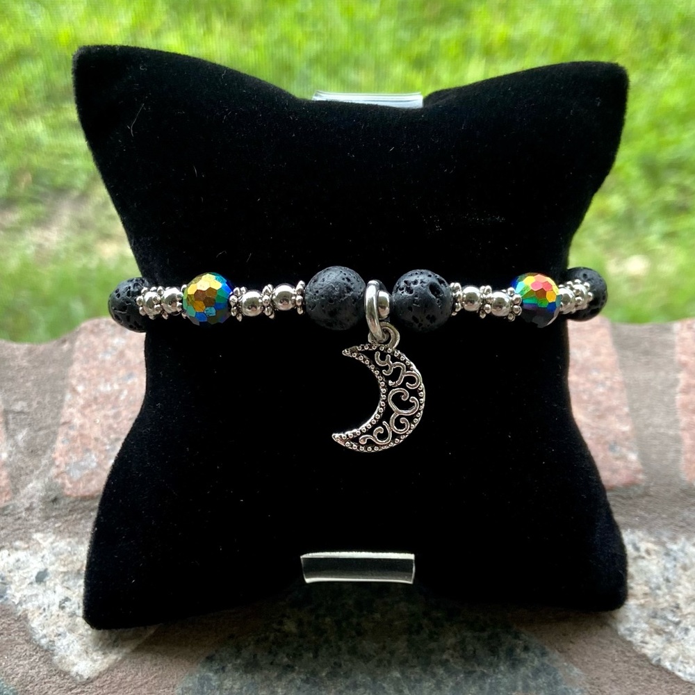 Moon Lava rock oil diffuser rainbow boho bracelet - Picture 3 of 15
